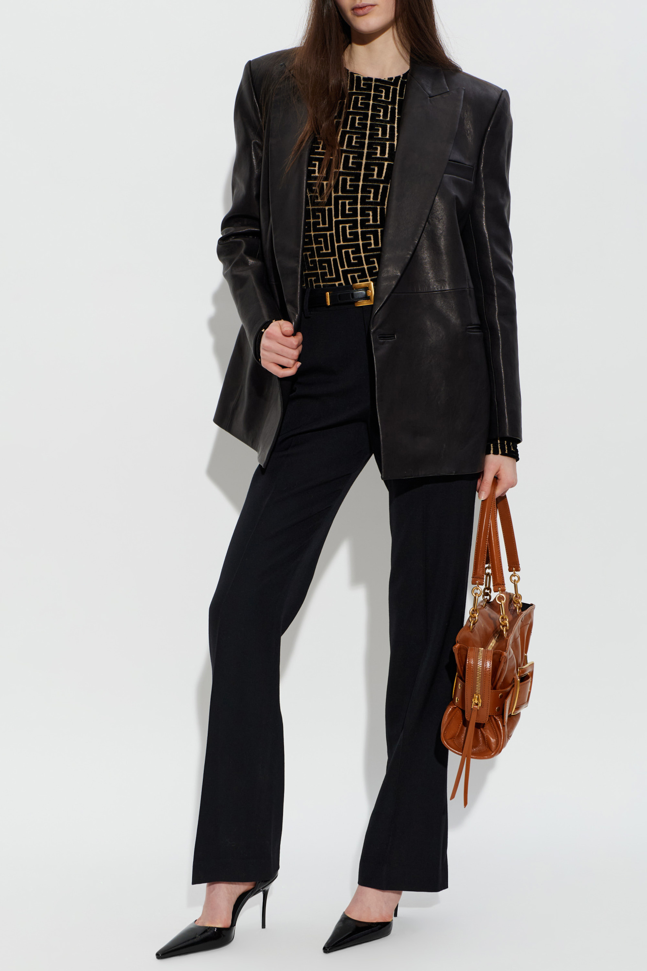 Black Leather blazer Balmain - Vitkac GB